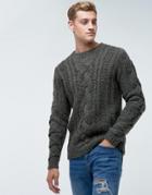 Bellfield Sweater In Cable Knit In Gray - Green