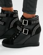 Aldo Wedge Heel Strap Sneakers - Black