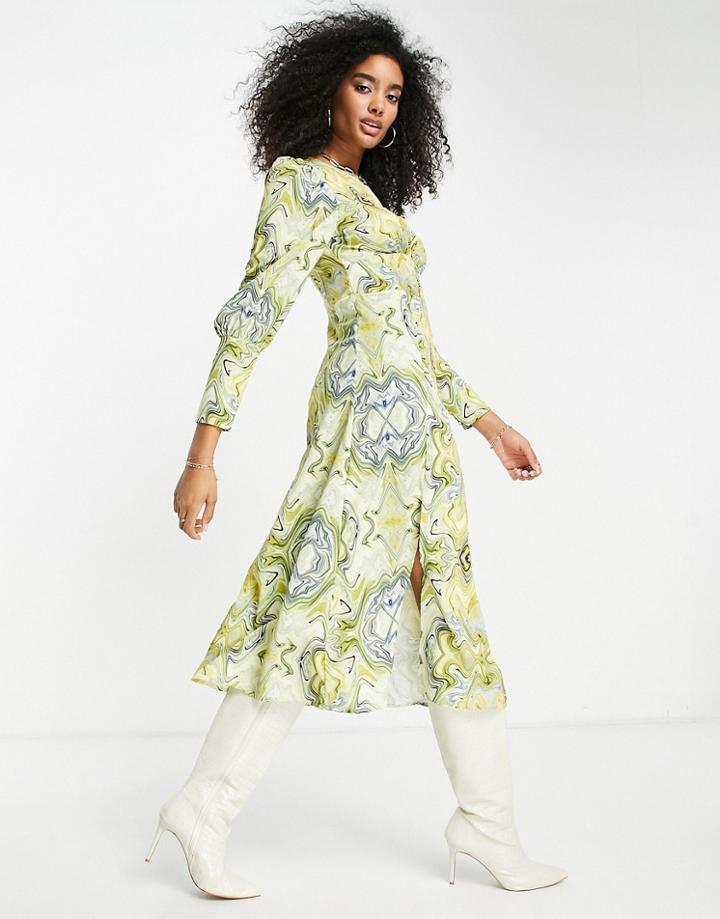 Vila Midi Dress With Full Sleeve In Marble Print-multi