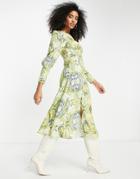 Vila Midi Dress With Full Sleeve In Marble Print-multi
