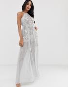 Asos Design Embellished Artworked Maxi Dress-gray