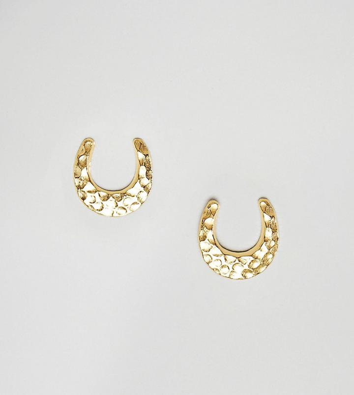 Asos Design Gold Plated Sterling Silver Stud Earrings In Horse Shoe Design - Gold
