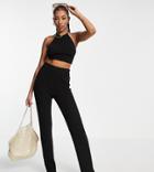 Asos Design Tall Knitted Wide Leg Pants In Natural Boucle Yarn - Part Of A Set-black
