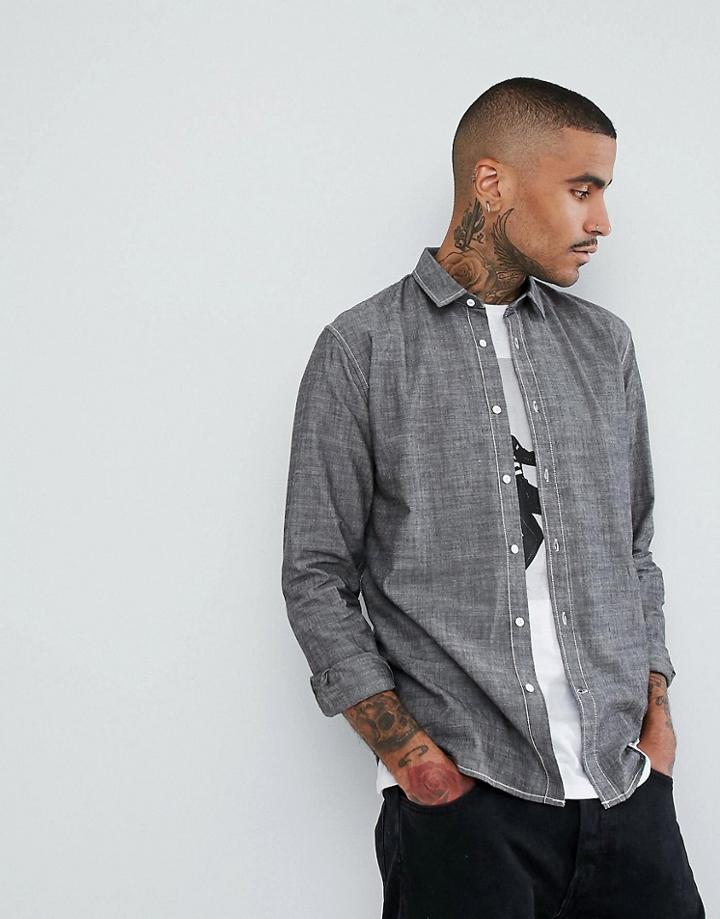 Stradivarius Chambray Shirt In Dark Gray - Gray