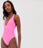 Asos Design Tall Strappy Ring Back Swimsuit-pink