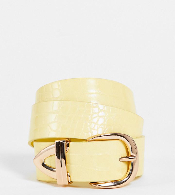 Glamorous Exclusive Belt In Butter Croc With Gold Tipping-yellow