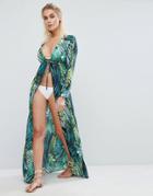 Prettylittlething Tropical Maxi Cover Up - Green