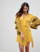 Isla Open Up Wrap Kimono Style Dress - Yellow