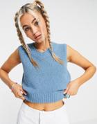 Weekday Windy Organic Cotton Blend Knitted Sweater Vest In Blue Green-multi