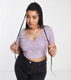 Asos Design Curve Fitted Crop Top With Notch Neck In Lilac & Black Heather Rib-multi