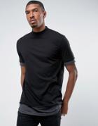Asos Longline T-shirt With Turtleneck And Layering In Black/charcoal Marl - Black