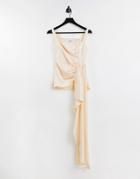Yaura Square Neck Drape Top Set In Oyster-white