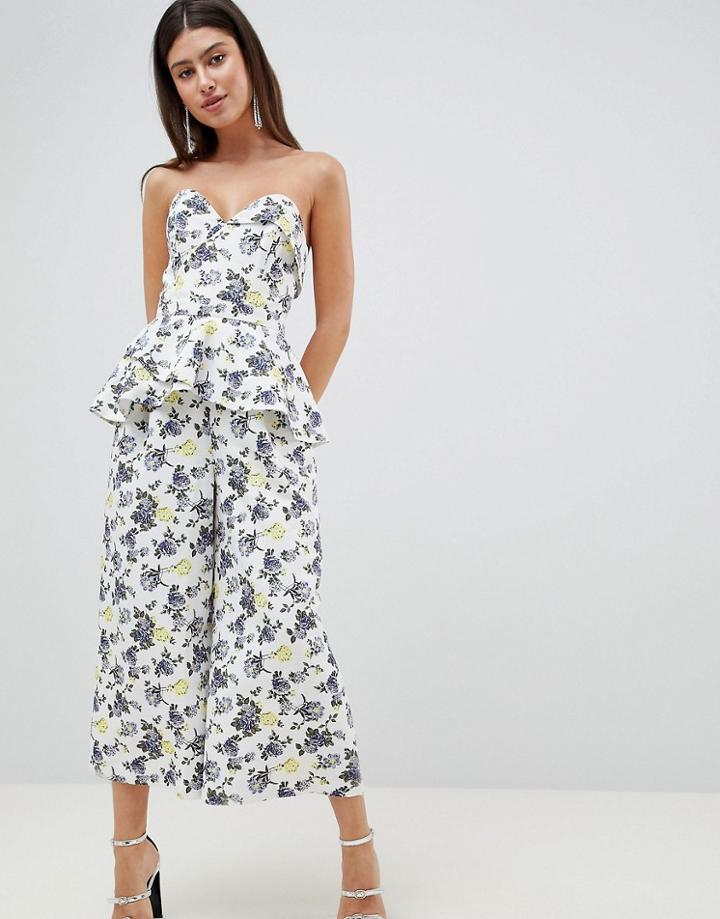 Asos Design Occasion Structured Bandeau Jumpsuit In Floral - Multi