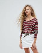 Pepe Jeans Striped Long Sleeved T-shirt - Red
