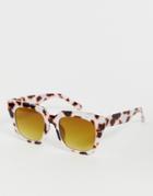 Prettylittlething Sunglasses With Chunky Frame In White Animal - Brown
