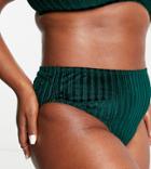 Asos Design Curve Alex Velvet Rib Malibu Knicker In Green