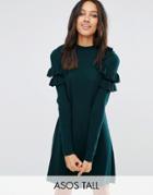 Asos Tall Sweater Dress With Ruffle Shoulder - Green