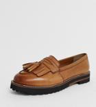 Asos Design Wide Fit Maxfield Leather Fringed Loafers-tan