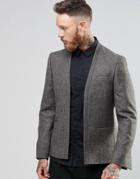 Asos Slim Cropped Blazer In Herringbone - Brown