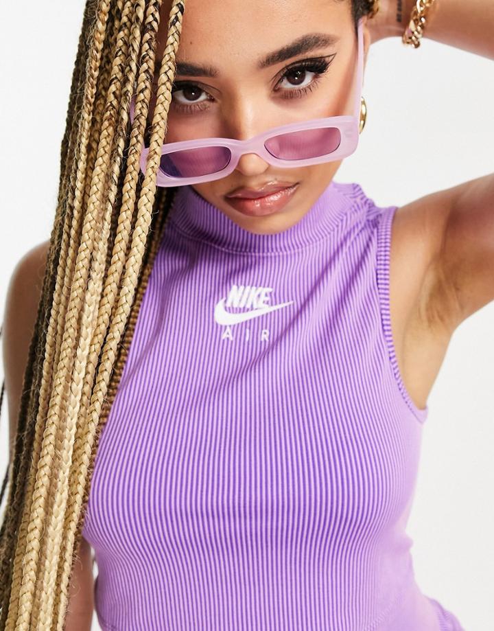 Nike Air Ribbed Turtle Neck Tank Top In Purple