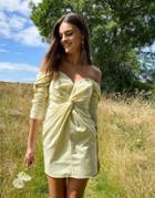 Asos Design Structured Off Shoulder Twist Detail Mini Dress With Button Detail-yellow