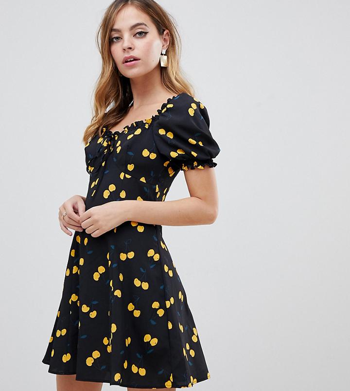 Asos Design Petite Sweetheart Mini Dress In Cherry Print-multi
