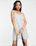 River Island Sequin Mini Dress In Silver-white