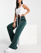 Puma Velour Wide Leg Sweatpants In Dark Green