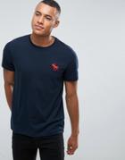 Abercrombie & Fitch Slim Fit T-shirt Exploded Icon Crew Neck In Indigo - Blue