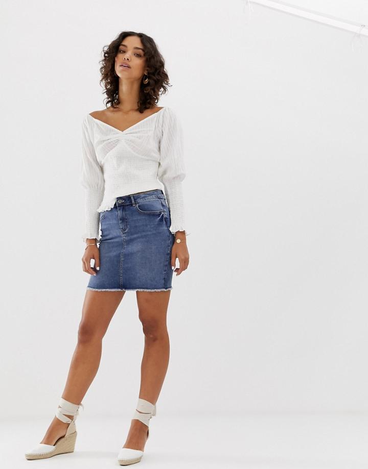 Pieces Denim Mini Skirt In Blue - Blue