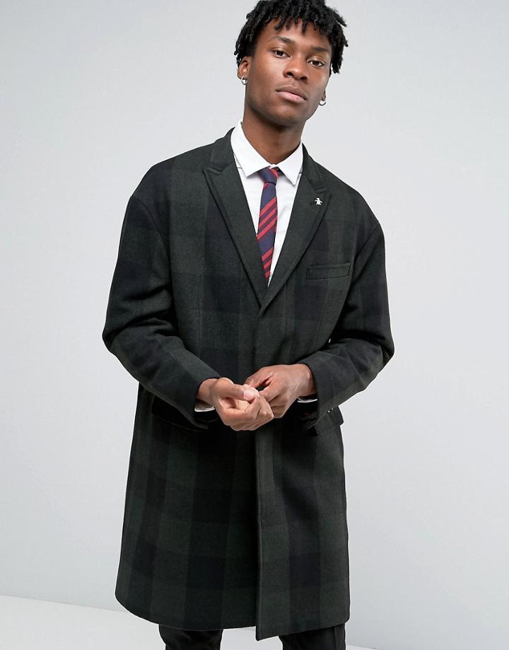 Penguin Formal Green And Navy Check Overcoat - Navy