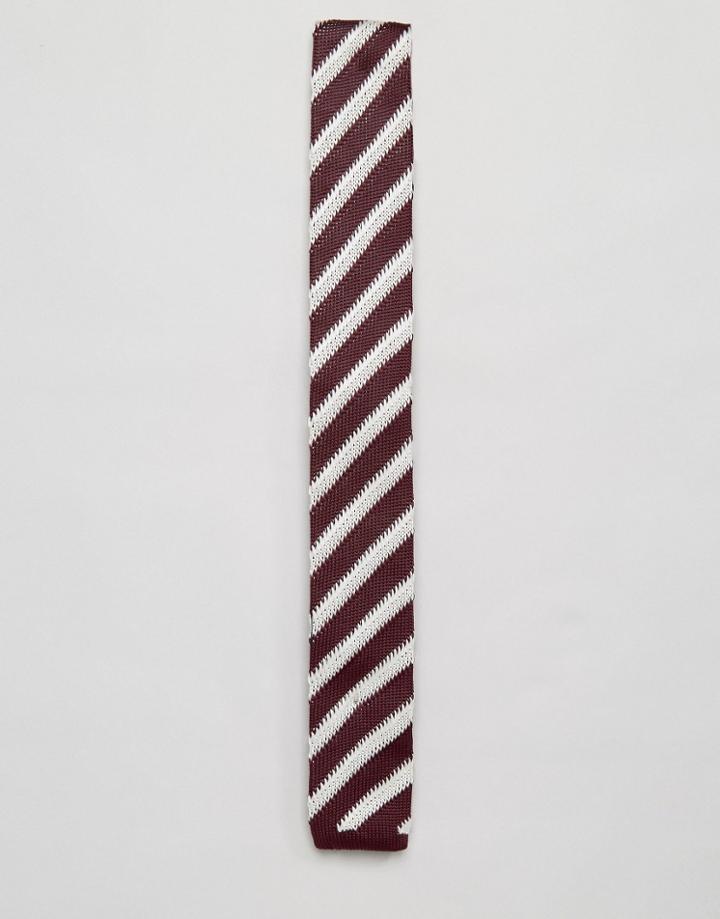 Asos Knitted Tie In Rust Stripe - Brown