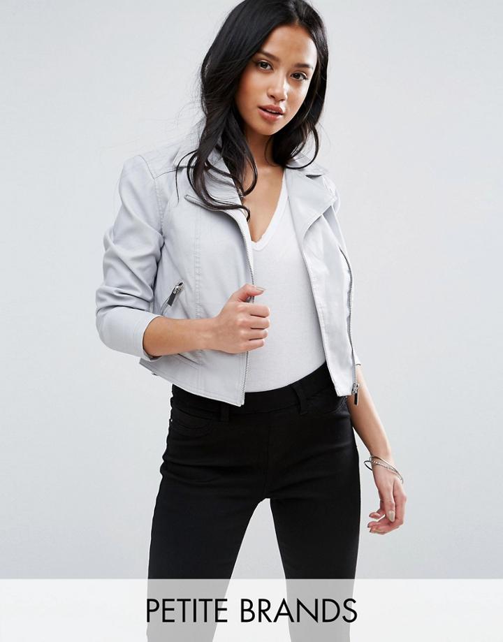 New Look Petite Faux Leather Biker Jacket - Blue