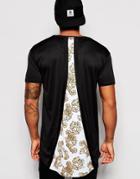 Siksilk Longline T-shirt With Curved Hem And Split Back Print Detail - Black