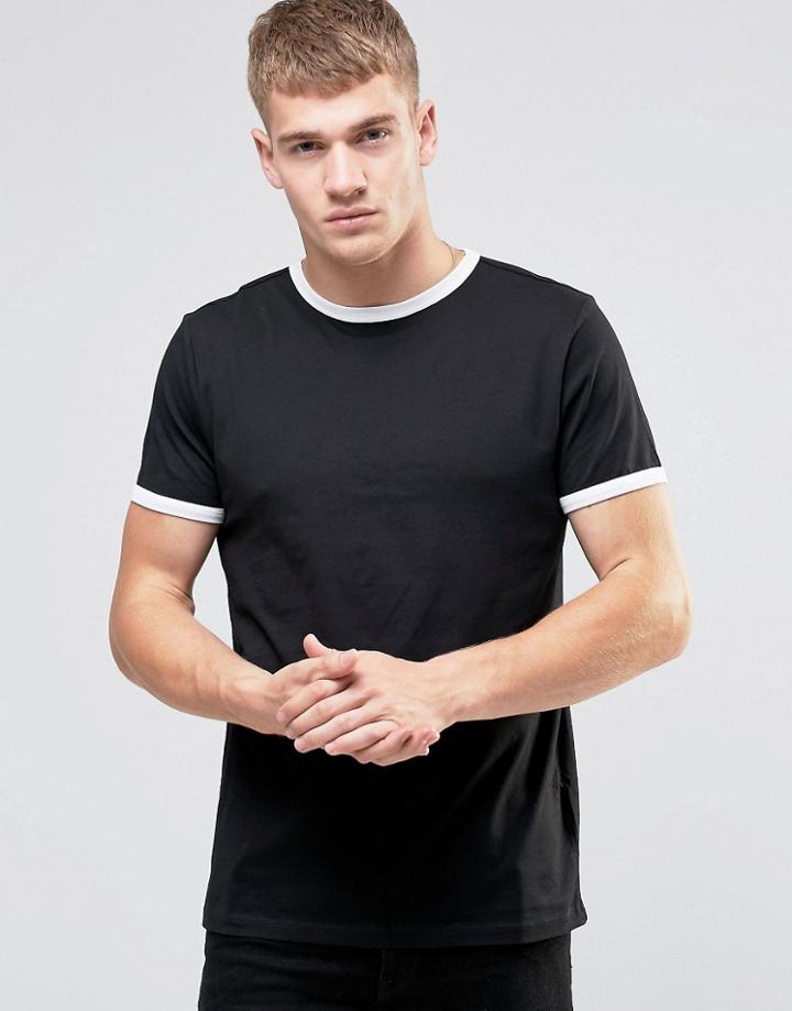 New Look Ringer T-shirt In Black - Black