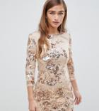 Tfnc Petite Floral Sequin Mini Bodycon Dress In Rose Gold - Gold