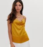 Missguided Satin Cowl Neck Cami Top In Mustard - Yellow