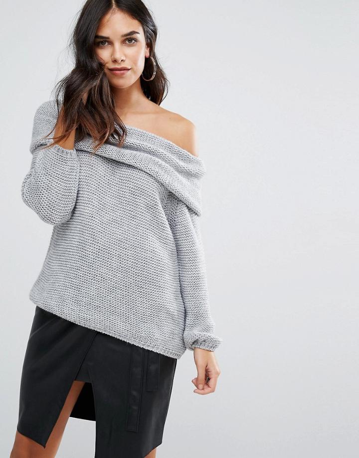 Love Cold Shoulder Cowl Neck Sweater - Gray
