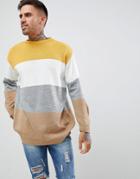 Boohooman Color Block Sweater In Mustard - Yellow