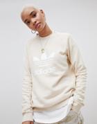 Adidas Originals Trefoil Oversized Sweatshirt In Cream - Pink
