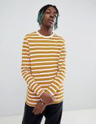 Asos Design Stripe Long Sleeve T-shirt In Yellow - Brown