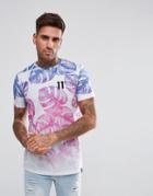 11 Degrees Muscle T-shirt In White With Tropical Leaf Print - White