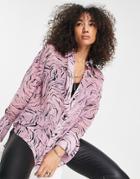 Asos Design Oversized Sheer Pink Zebra Print Shirt-multi