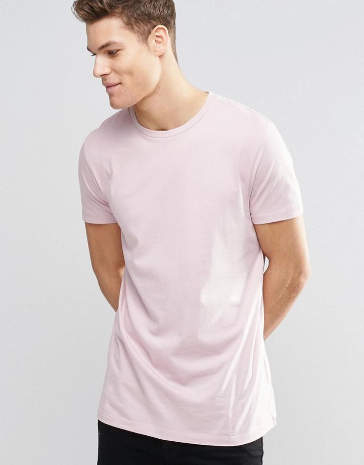 Asos Longline T-shirt With Crew Neck In Pink - Old Rose