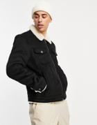 River Island Borg Lined Jacket In Black & Ecru