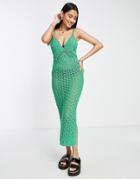Asos Design Crochet Midi Dress In Green
