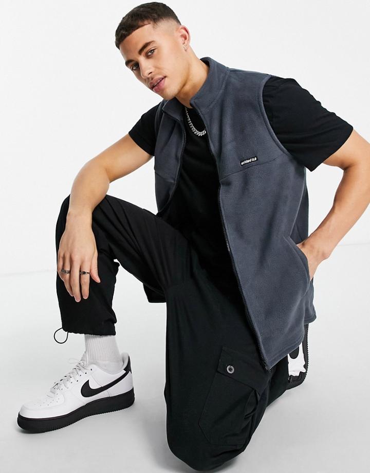 New Look Fleece Vest With Badge In Dark Blue-blues