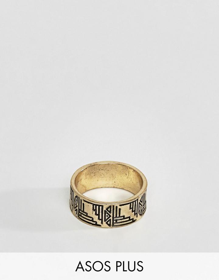 Asos Plus Geo-tribal Design Ring In Gold - Gold