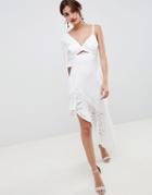 Asos Design Scuba Mix Broderie Lace Midi Dress - White