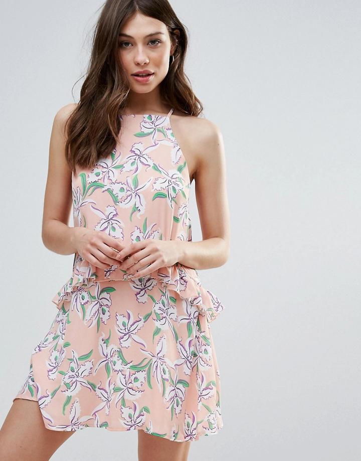 Daisy Street Floral Drop Hem Dress - Orange